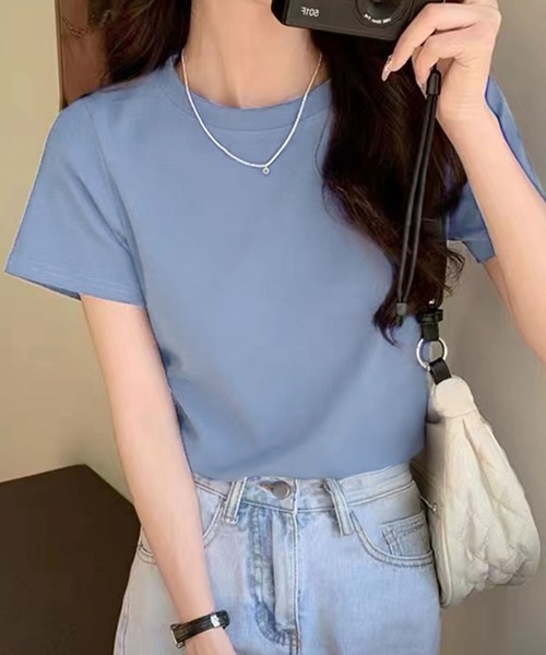 LOWO(ロワ)の「【全20色 / 65kgまで対応】高弾力 限界ストレッチ上品クルーネックTシャツ(Tシャツ/カットソー・レディース・スカイブルー/ネイビー/チャコールグレー/ターコイズブルー/レッド/イエロー/グレー/ピンク/ブラック/グリーン系その他/アクア/ライトピンク/モカ/オフホワイト/ダークブラウン/ミント/ブルー/ブラウン/ラベンダー/グレイッシュベージュ・FREE)」の16枚目の写真