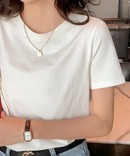 LOWO(ロワ)の「【全20色 / 65kgまで対応】高弾力 限界ストレッチ上品クルーネックTシャツ(Tシャツ/カットソー・レディース・スカイブルー/ネイビー/チャコールグレー/ターコイズブルー/レッド/イエロー/グレー/ピンク/ブラック/グリーン系その他/アクア/ライトピンク/モカ/オフホワイト/ダークブラウン/ミント/ブルー/ブラウン/ラベンダー/グレイッシュベージュ・FREE)」の21枚目の写真