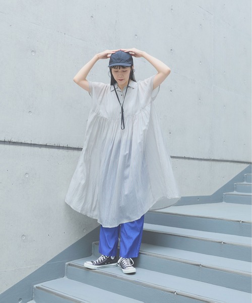 washer Cu stripe peprum open collar ワンピース（ワンピース）｜yuni