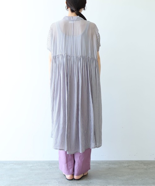 yuni（ユニ　）の「washer Cu stripe peprum open collar ワンピース（ワンピース・レディース・ブラウン/ブルー・FREE）」の16枚目の写真