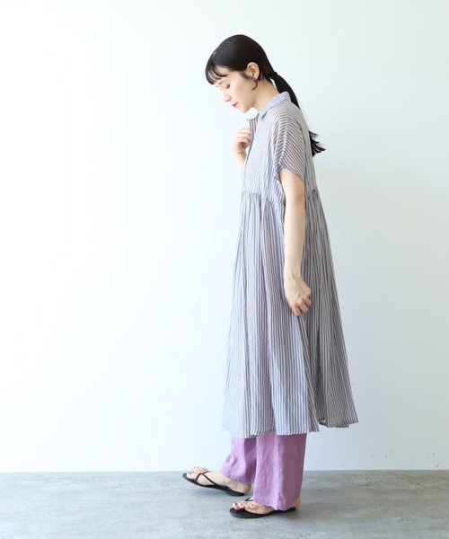 yuni（ユニ　）の「washer Cu stripe peprum open collar ワンピース（ワンピース・レディース・ブラウン/ブルー・FREE）」の12枚目の写真