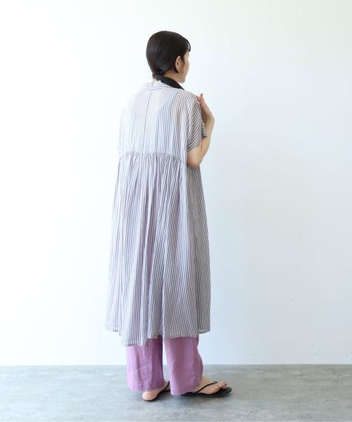 yuni（ユニ　）の「washer Cu stripe peprum open collar ワンピース（ワンピース・レディース・ブラウン/ブルー・FREE）」の13枚目の写真