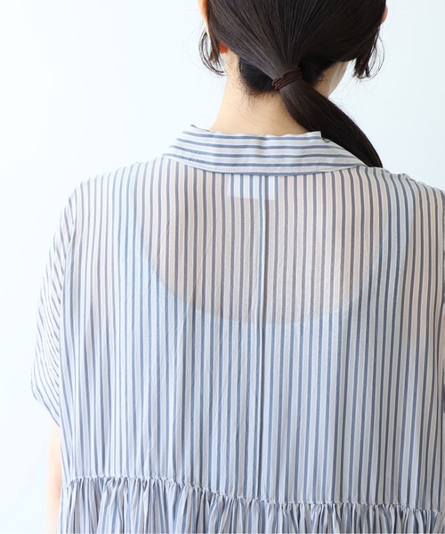 yuni（ユニ　）の「washer Cu stripe peprum open collar ワンピース（ワンピース・レディース・ブラウン/ブルー・FREE）」の20枚目の写真