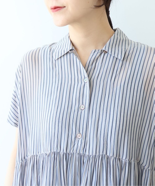 yuni（ユニ　）の「washer Cu stripe peprum open collar ワンピース（ワンピース・レディース・ブラウン/ブルー・FREE）」の17枚目の写真