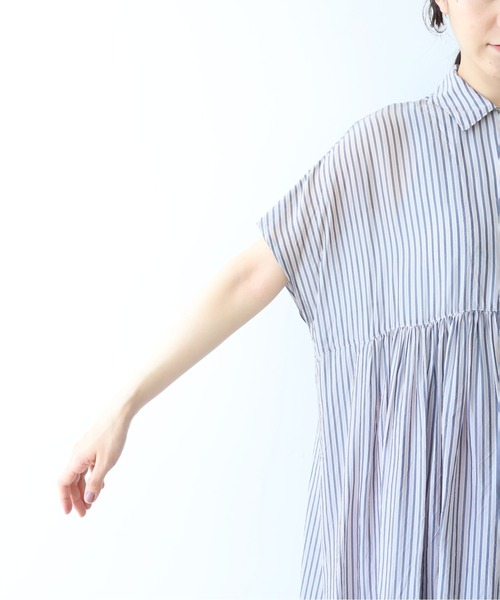 yuni（ユニ　）の「washer Cu stripe peprum open collar ワンピース（ワンピース・レディース・ブラウン/ブルー・FREE）」の19枚目の写真