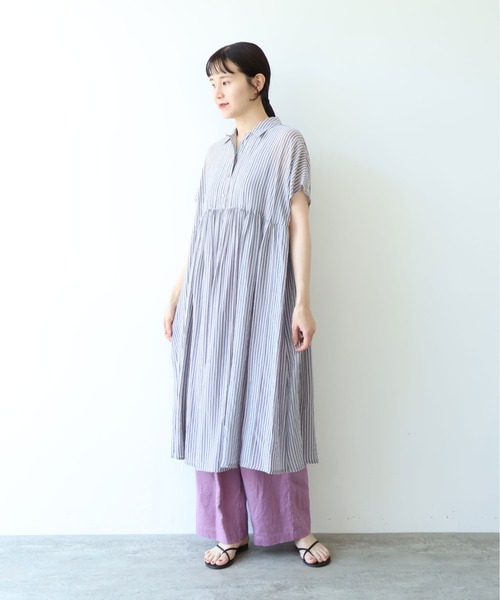 yuni（ユニ　）の「washer Cu stripe peprum open collar ワンピース（ワンピース・レディース・ブラウン/ブルー・FREE）」の11枚目の写真