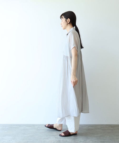 yuni（ユニ　）の「washer Cu stripe peprum open collar ワンピース（ワンピース・レディース・ブラウン/ブルー・FREE）」の5枚目の写真