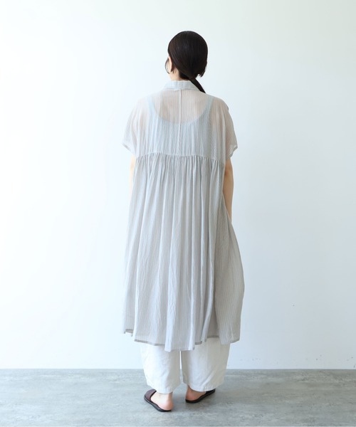 yuni（ユニ　）の「washer Cu stripe peprum open collar ワンピース（ワンピース・レディース・ブラウン/ブルー・FREE）」の6枚目の写真