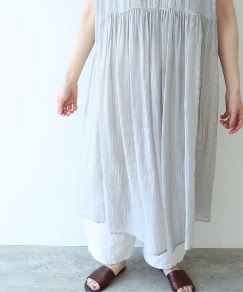 yuni（ユニ　）の「washer Cu stripe peprum open collar ワンピース（ワンピース・レディース・ブラウン/ブルー・FREE）」の8枚目の写真