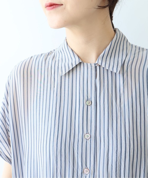 yuni（ユニ　）の「washer Cu stripe peprum open collar ワンピース（ワンピース・レディース・ブラウン/ブルー・FREE）」の18枚目の写真