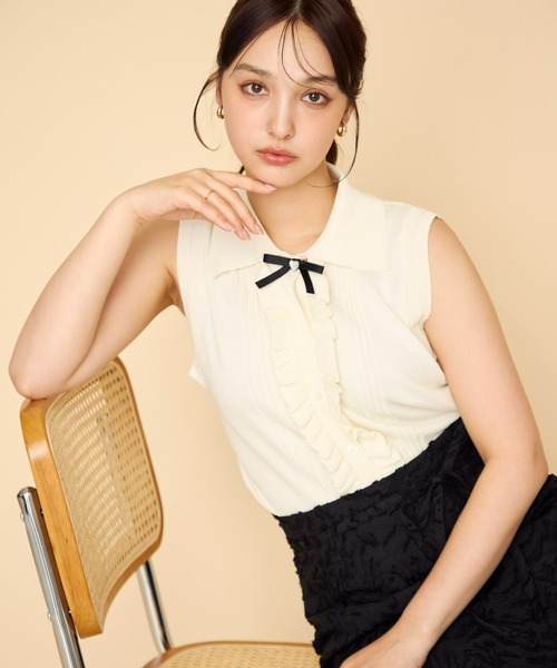 MISCH MASCH(ミッシュマッシュ)の「2026春夏新作 襟付きフリルノースリーブニット(ニット/セーター・レディース・イエロー/グレー・フリ-)」の15枚目の写真