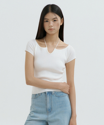 Strap Neck Ribbed Knit Top (ivory)