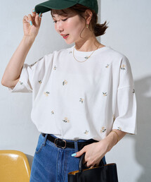 限定展開　フラワー 刺繍 半袖 ビッグ Tシャツ