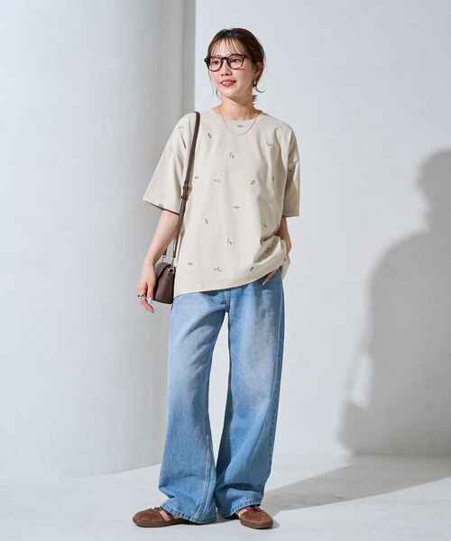 FREAK'S STORE(フリークスストア)の「限定展開 フラワー 刺繍 半袖 ビッグ Tシャツ(Tシャツ/カットソー・レディース・ブラック/ナチュラル/オフホワイト・フリ-)」の10枚目の写真