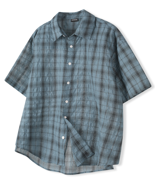 MOOVN(ムブン)の「ヴィンテージリンクルチェックハーフシャツブルー(シャツ/ブラウス・メンズ・その他・LARGE/MEDIUM)」の1枚目の写真