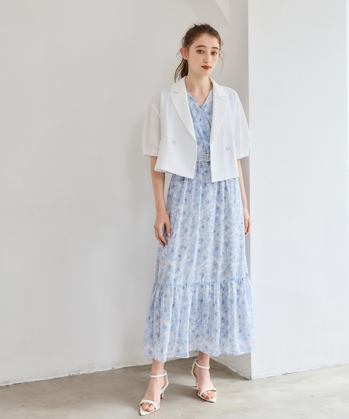 12Twelve Agenda(トゥエルブ アジェンダ)の「カシュクール花柄ロングワンピース(ワンピース・レディース・ブラック/サックスブルー・M)」の6枚目の写真