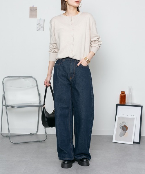 MARAI(マーライ)の「デニム ワイドパンツ(デニムパンツ・レディース・ネイビー/ブルー/ワンウォッシュ・LL/4L/M/L/3L)」の3枚目の写真