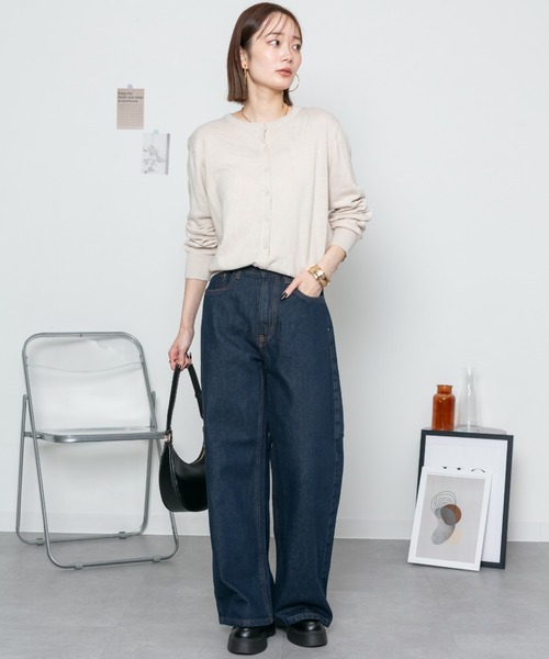 MARAI(マーライ)の「デニム ワイドパンツ(デニムパンツ・レディース・ネイビー/ブルー/ワンウォッシュ・LL/4L/M/L/3L)」の13枚目の写真