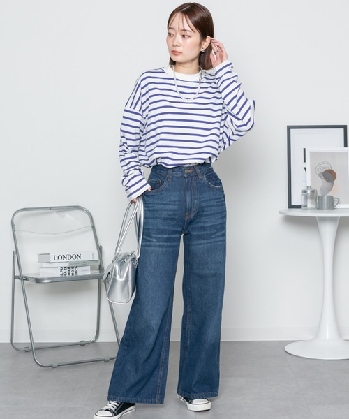 MARAI(マーライ)の「デニム ワイドパンツ(デニムパンツ・レディース・ネイビー/ブルー/ワンウォッシュ・LL/4L/M/L/3L)」の10枚目の写真