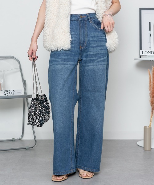 MARAI(マーライ)の「デニム ワイドパンツ(デニムパンツ・レディース・ネイビー/ブルー/ワンウォッシュ・LL/4L/M/L/3L)」の18枚目の写真