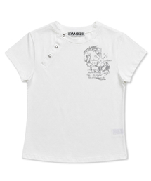 ポニーグラフィック斜めボタンTシャツ_アイボリー