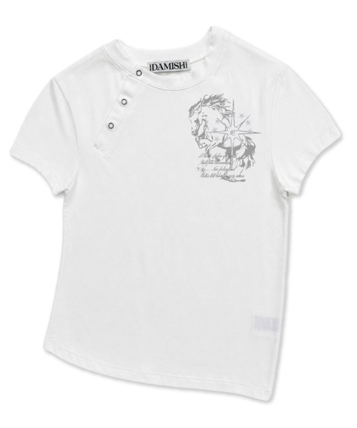 DAMISH（ダミシュ）の「ポニーグラフィック斜めボタンTシャツ_アイボリー（Tシャツ/カットソー・レディース・アイボリー・OS）」の7枚目の写真