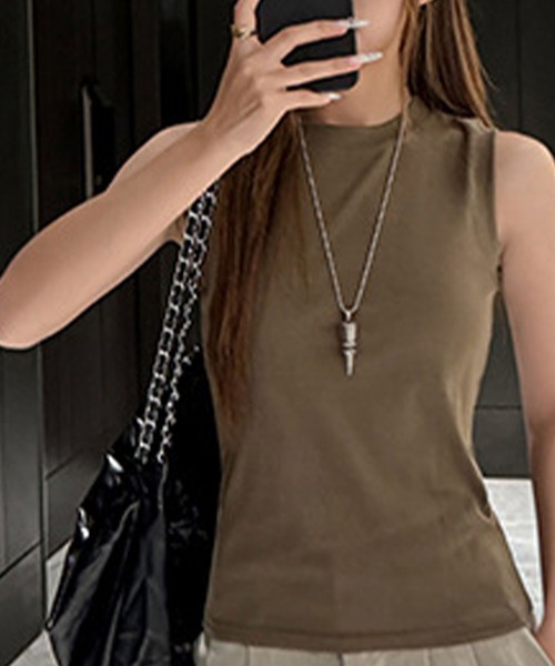 meJane(ミージェーン)の「ノースリーブTシャツ(タンクトップ・レディース・ホワイト/カーキ/ブラウン/ブラック/グレー・FREE)」の13枚目の写真