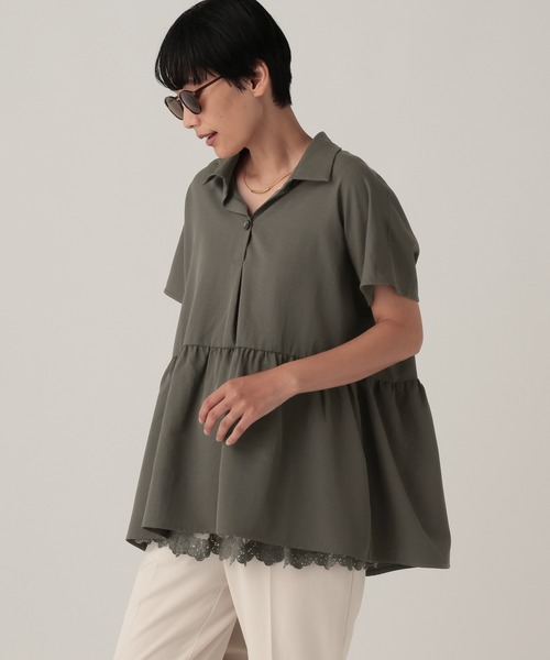 Elura(エルーラ)の「汗ジミ軽減スキッパーシャツ≪汗ジミ軽減&UVケア≫/912407(シャツ/ブラウス・レディース・オフホワイト/ネイビー/チャコールグレー/ブルー・FREE)」の1枚目の写真