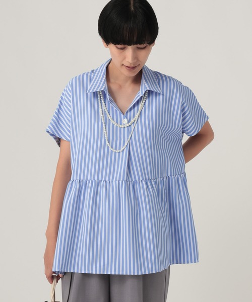 Elura(エルーラ)の「汗ジミ軽減スキッパーシャツ≪汗ジミ軽減&UVケア≫/912407(シャツ/ブラウス・レディース・オフホワイト/ネイビー/チャコールグレー/ブルー・FREE)」の4枚目の写真