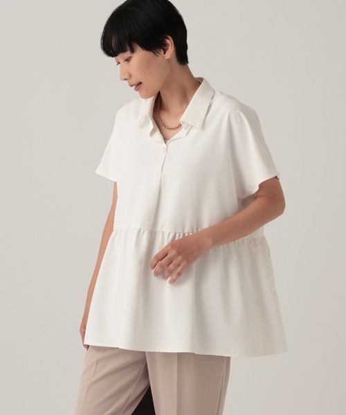 Elura(エルーラ)の「汗ジミ軽減スキッパーシャツ≪汗ジミ軽減&UVケア≫/912407(シャツ/ブラウス・レディース・オフホワイト/ネイビー/チャコールグレー/ブルー・FREE)」の13枚目の写真
