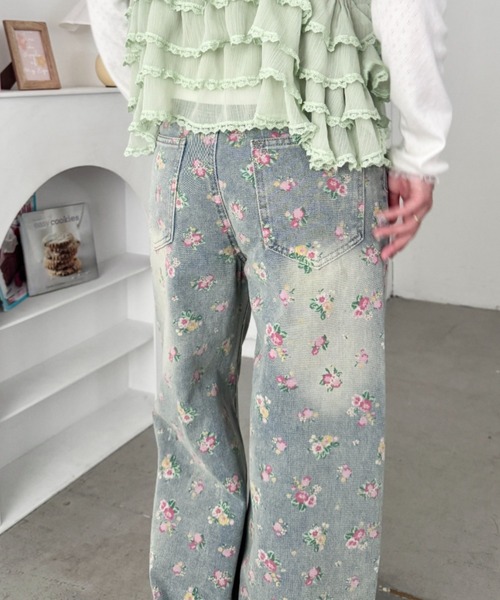 SOLLON.（ソルロン）の「フローラルフラワープリントデニムパンツ（デニムパンツ・レディース・ブルー・L/M）」の10枚目の写真