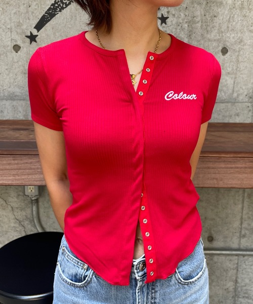 ROGER AND RAW(ロジャーアンドロウ)の「フロントボタンリブ半袖トップス(Tシャツ/カットソー・レディース・ホワイト/ブラック/レッド・FREE)」の19枚目の写真