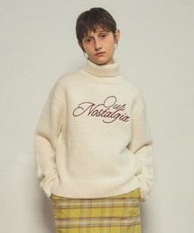 our lettering turtleneck wool knit_Ivory