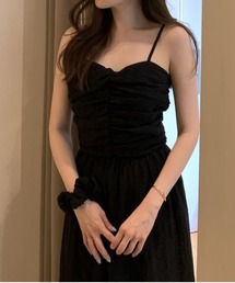 フロントギャザーシフォンキャミワンピース