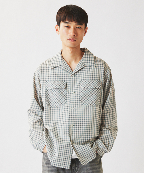 JOURNAL STANDARD relume(ジャーナルスタンダード レリューム)の「ドビー ミニチェック オープンカラーシャツ(シャツ/ブラウス・メンズ・ダークグリーン/シャーベット/ダークブルー・MEDIUM/LARGE)」の7枚目の写真