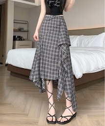 アシンメトリーサイドスリットチェックスカート