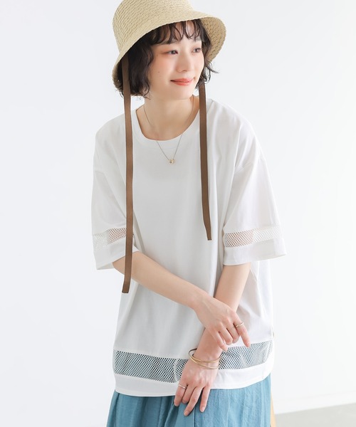 n'OrLABEL(ノアールレーベル)の「【接触冷感】ひんやり冷感メッシュ切替カットソー(Tシャツ/カットソー・レディース・オフホワイト/ブルー/ブラック・FREE)」の1枚目の写真