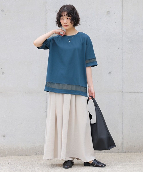 n'OrLABEL(ノアールレーベル)の「【接触冷感】ひんやり冷感メッシュ切替カットソー(Tシャツ/カットソー・レディース・オフホワイト/ブルー/ブラック・FREE)」の13枚目の写真