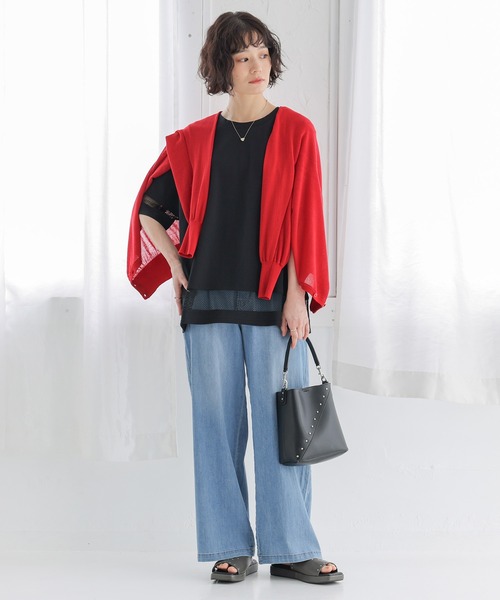 n'OrLABEL(ノアールレーベル)の「【接触冷感】ひんやり冷感メッシュ切替カットソー(Tシャツ/カットソー・レディース・オフホワイト/ブルー/ブラック・FREE)」の9枚目の写真