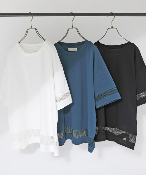 n'OrLABEL(ノアールレーベル)の「【接触冷感】ひんやり冷感メッシュ切替カットソー(Tシャツ/カットソー・レディース・オフホワイト/ブルー/ブラック・FREE)」の4枚目の写真