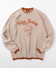 【71】【TOM&JERRY/トムとジェリー】フェイクレイヤード 配色 ダブルジャガード ニット/クルーネック/ユニセックス/レディース/メンズ