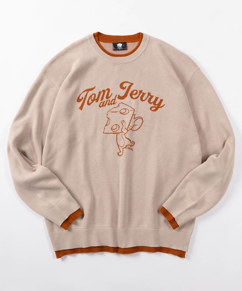 Tom&Jerry(トムアンドジェリー)の「【71】【TOM&JERRY/トムとジェリー】フェイクレイヤード 配色 ダブルジャガード ニット/クルーネック/ユニセックス/レディース/メンズ(ニット/セーター・レディース・ネイビー/ベージュ/ブラック/サックスブルー・M/XL/L)」の1枚目の写真