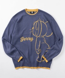 【71】【TOM&JERRY/トムとジェリー】フェイクレイヤード 配色 ダブルジャガード ニット/クルーネック/ユニセックス/レディース/メンズ