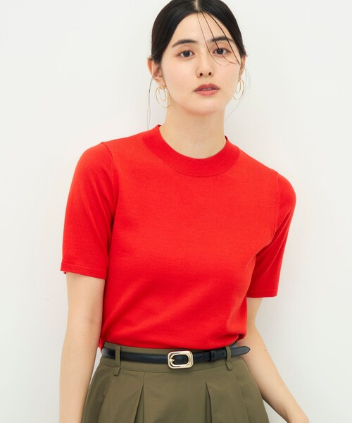 NOLLEY’S Sophi(ノーリーズソフィ)の「《抗ピンリング/アンサンブル対応/手洗い可能》ウール100ハイネック5分袖プルオーバー(ニット/セーター・レディース・レッド/グレー/サックスブルー/オリーブ・38)」の4枚目の写真
