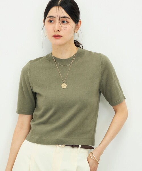 NOLLEY’S Sophi(ノーリーズソフィ)の「《抗ピンリング/アンサンブル対応/手洗い可能》ウール100ハイネック5分袖プルオーバー(ニット/セーター・レディース・レッド/グレー/サックスブルー/オリーブ・38)」の3枚目の写真