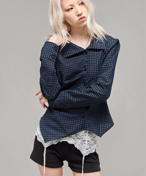 WHO'S WHO gallery（フーズフーギャラリー）の「アシメスタンドシャツ（シャツ/ブラウス・レディース・チャコールグレー/ベージュ/カーキ・FREE）」の22枚目の写真