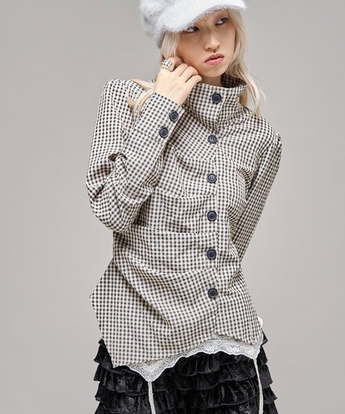 WHO'S WHO gallery（フーズフーギャラリー）の「アシメスタンドシャツ（シャツ/ブラウス・レディース・チャコールグレー/ベージュ/カーキ・FREE）」の9枚目の写真