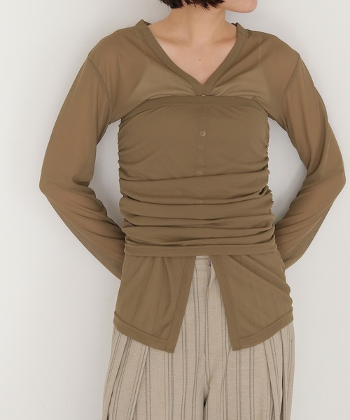 cheriella（シェリエラ）の「【cheriella】シアービスチェセットカーディガン　SHEER BUSTIER SET CARDIGAN（カーディガン/ボレロ・レディース・イエロー/ブラウン/グレイッシュベージュ・FREE）」の2枚目の写真