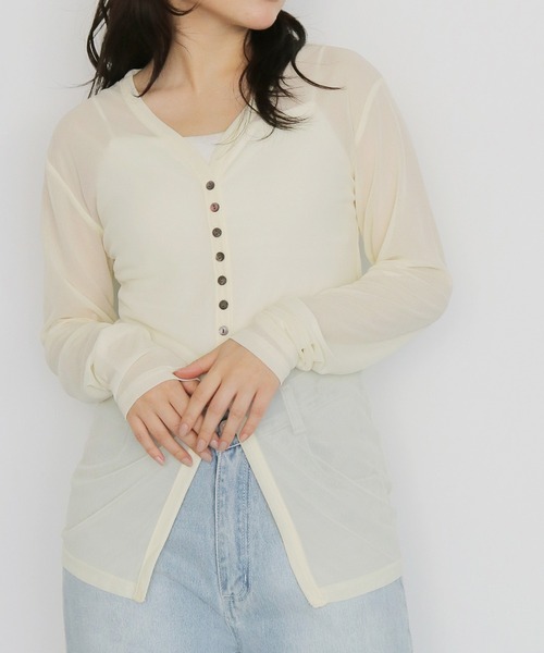 cheriella（シェリエラ）の「【cheriella】シアービスチェセットカーディガン　SHEER BUSTIER SET CARDIGAN（カーディガン/ボレロ・レディース・イエロー/ブラウン/グレイッシュベージュ・FREE）」の3枚目の写真