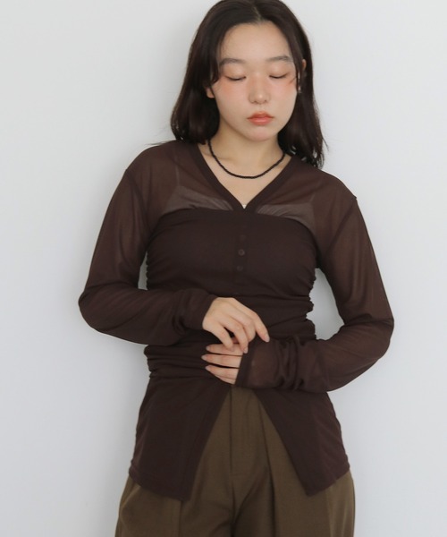 cheriella（シェリエラ）の「【cheriella】シアービスチェセットカーディガン　SHEER BUSTIER SET CARDIGAN（カーディガン/ボレロ・レディース・イエロー/ブラウン/グレイッシュベージュ・FREE）」の5枚目の写真